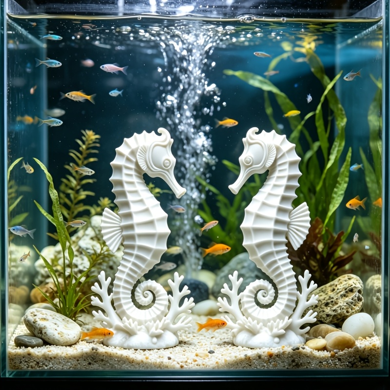 Aquarium Planting Ideas - 2Pcs Seahorses Coral Figurines Set 3D